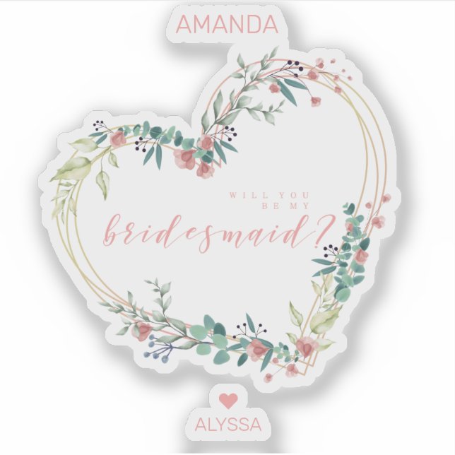 Adesivo Floral Heart in Pink Shades Bridesmaid Proposal (Frente)