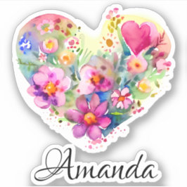 Adesivo Floral Heart Wreath and Name | Pastel Watercolor
