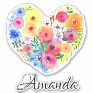 Adesivo Floral Heart Wreath and Name Pastel Watercolor