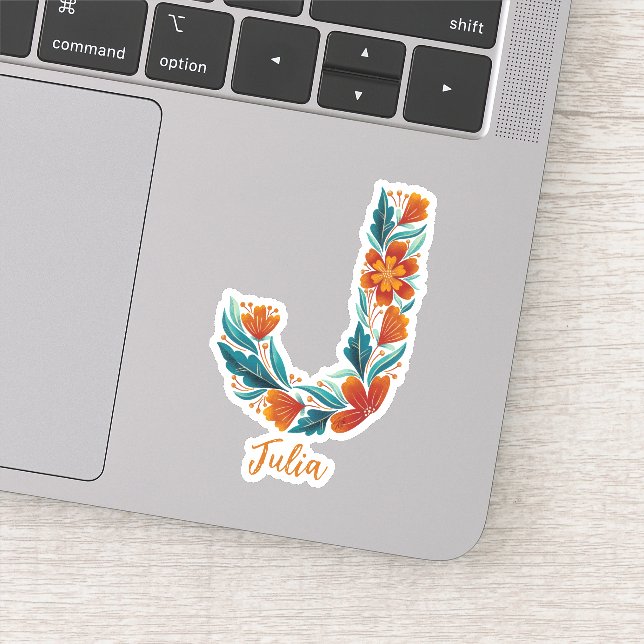 Adesivo Floral letter J custom cut vinyl stickers (Detalhe)