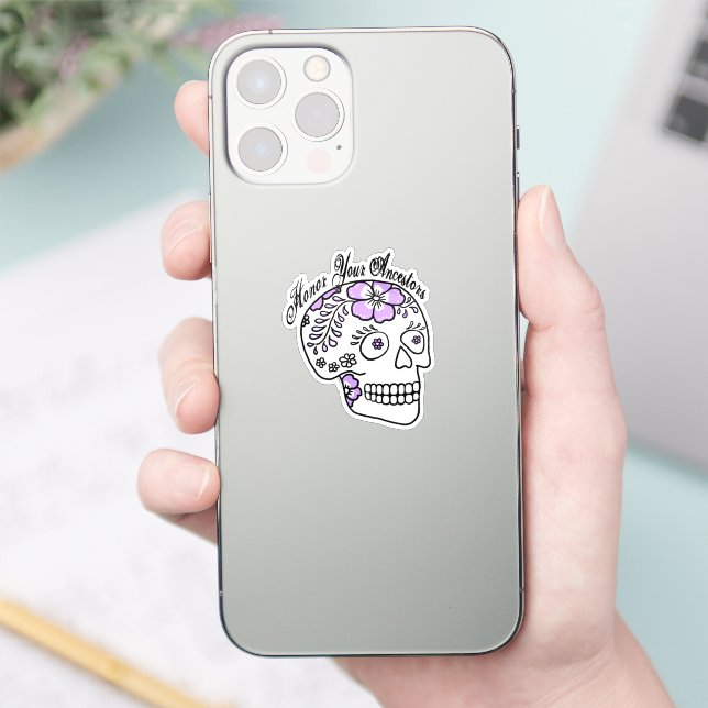 Adesivo Floral Sugar Skull Purple Honor Your Ancestors (Telefone)