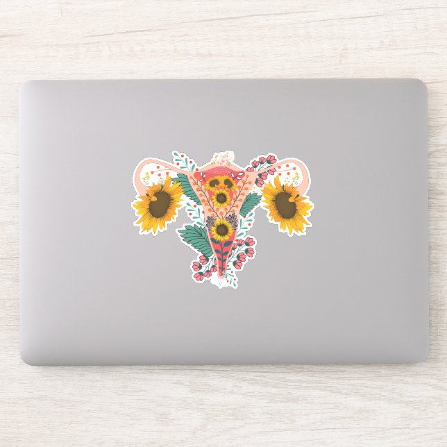 Adesivo Floral Uterus Anatomy Sticker, Flower Feminist  (Computador)