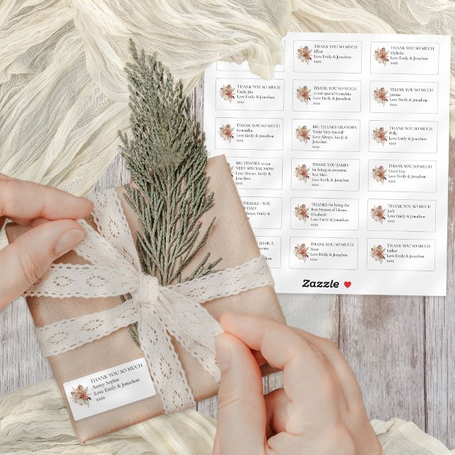 Adesivo Florals 18 Destinatários Individuais Obrigado Casa (Sheet of 18 Individual thank you  messages for your wedding guests with Rust Fall Florals Motif)