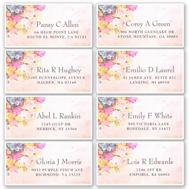 Adesivo Flores Coloridas De Aquarela, Endereço De Convidad (Frente)