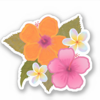 ADESIVO FLORES DE AQUISIÇÃO DE HIBISCUS PLUMERIA DE LARANJ