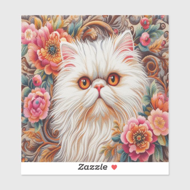 Adesivo Flores De Gatinhos Persa, Gato Persa De Delito Flo (Folha)