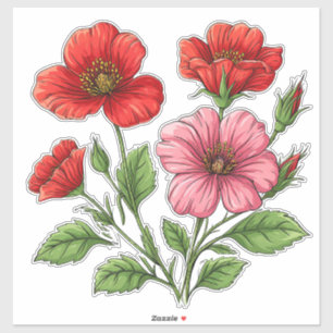 Adesivo Flores de Hibisco Vermelhas e Rosadas Brilhantes