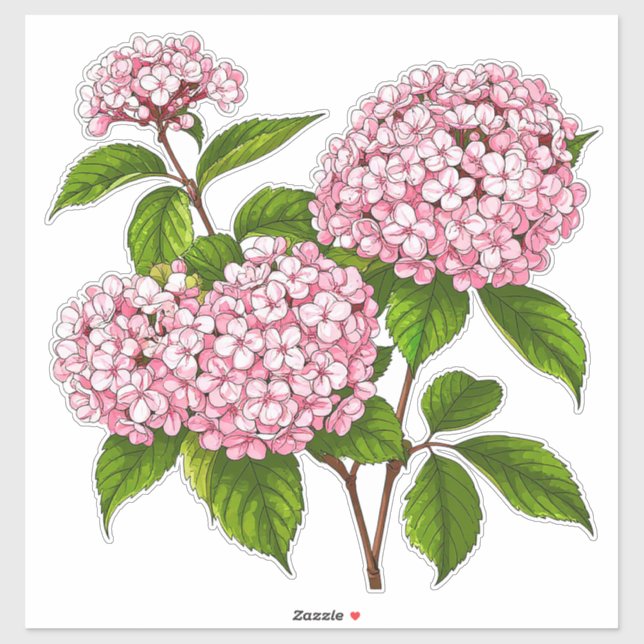 Adesivo Flores de Hortênsia Rosa em Flor Completa (Folha)