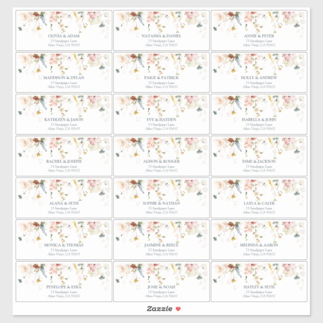 Adesivo Flores de Jardim Aquarela Endereço do Convidado (Folha)