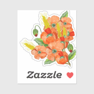 Adesivo Flores de papoila agudas de aquarela clássicas
