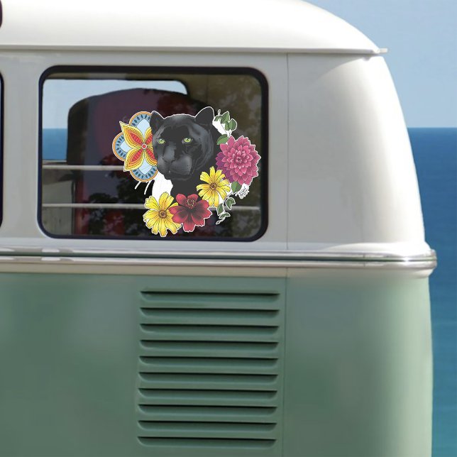 Adesivo Flores de Retrato Jaguar Pretas (Criador carregado)