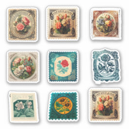 ADESIVO FLORES DE VINTAGENS COLORIDAS CARIMBO PARA ESCALA