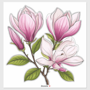 Adesivo Flores Delicadas de Magnólia Rosa no Ramo