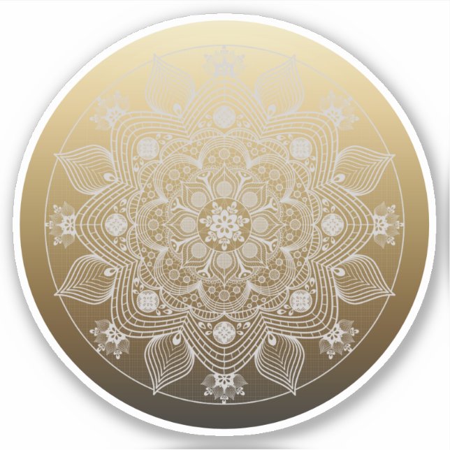 Adesivo Flores, Folhas, Palácio Branco Mandala em Dourado (Frente)