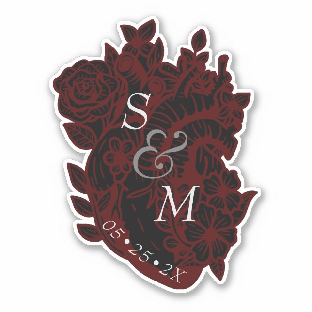 Adesivo Flores Gothic Red & Black Heart Sticker (Frente)