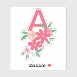 Adesivo Flores Ilustradas de Densidade Teal Rosa Monograma