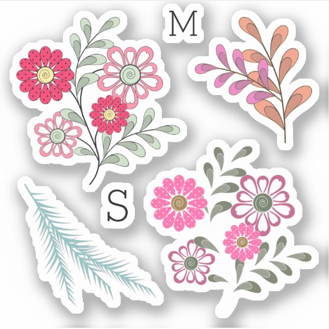 Adesivo Flores, margaridas, folhas, florais, letras, branc (Frente)