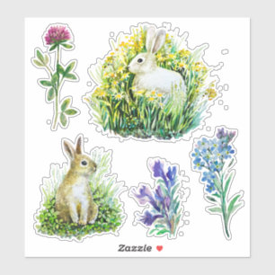 Adesivo Flores naturais, coelhos, primavera