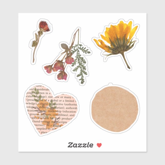 Adesivo Flores secas Papel craft Letras em colagem Cinco (Folha)