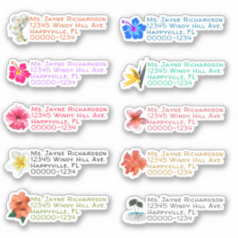 Adesivo Flores Tropicais Formatam Vinhetas de Endereço de 