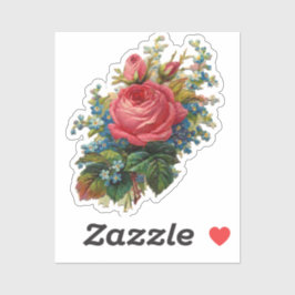 Adesivo Flores Vintage, Rosas Cor-de-rosa e azuis, floral