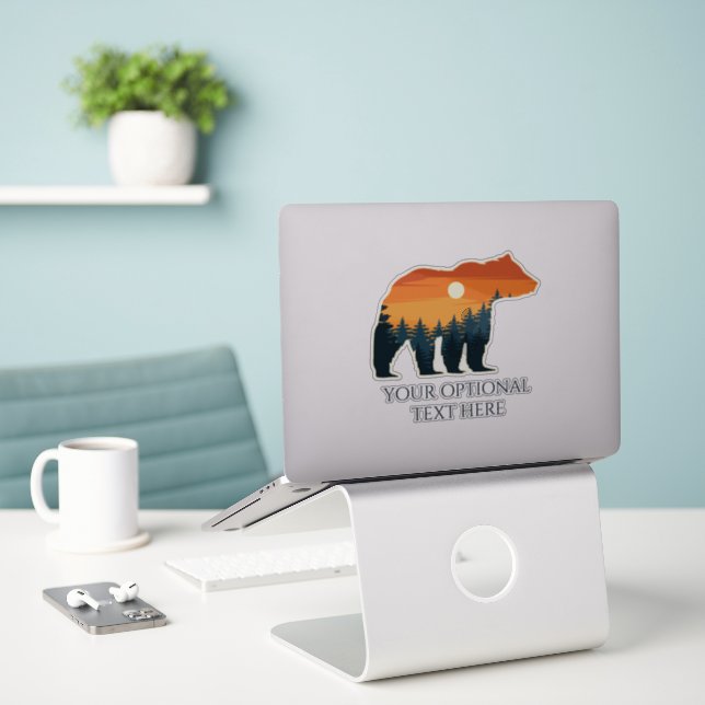 Adesivo Floresta de Urso de Texto Personalizado (Laptop na mesa)