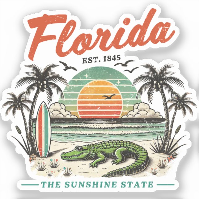 Adesivo Florida, The Sunshine State - Sunset Beach Scene (Frente)