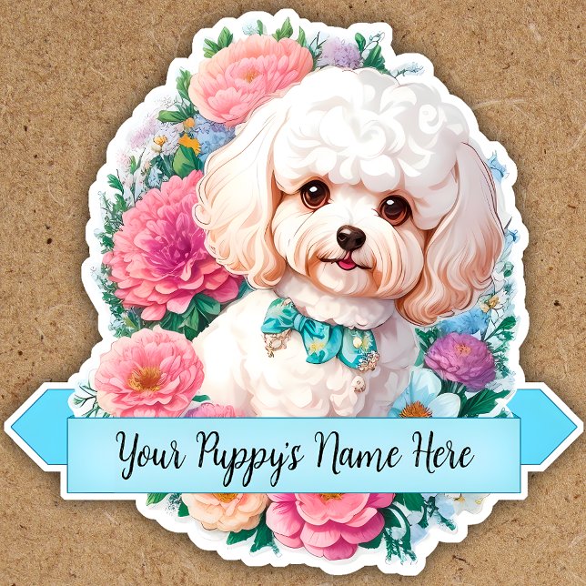 Adesivo Fluffy Bichon Frisé, flores cortadas, personalizad (Criador carregado)