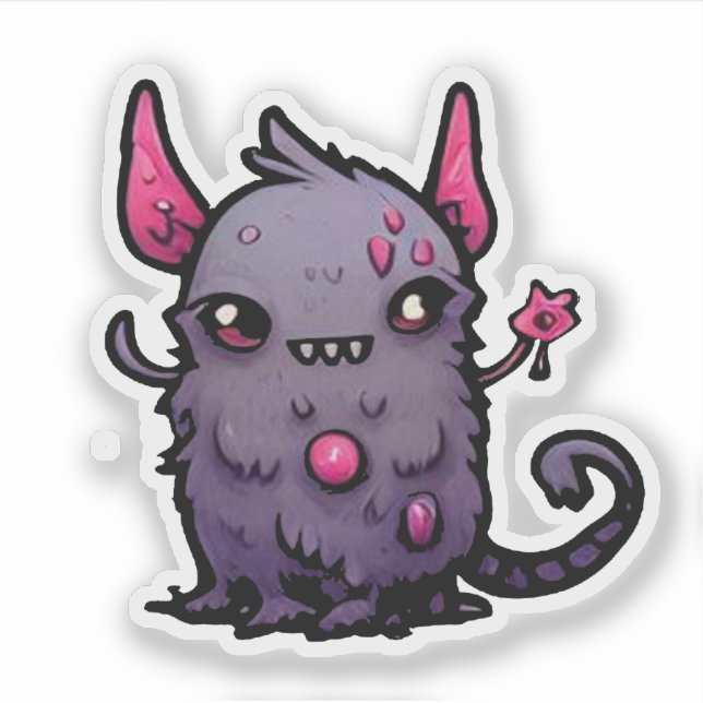 Adesivo Fluffy Purple Demon Cat - Kawaii Monster (Frente)