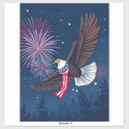Adesivo Flying Bald Eagle with USA Flag Scarf & Fireworks
