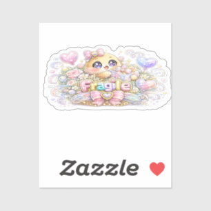 Adesivo Fofo Kawaii Frágil Manuseie Com Cuidado Gato Paste