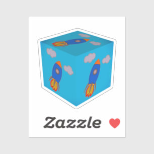 Adesivo Foguete De Cartografia Espacial Voando E Cubo Céu