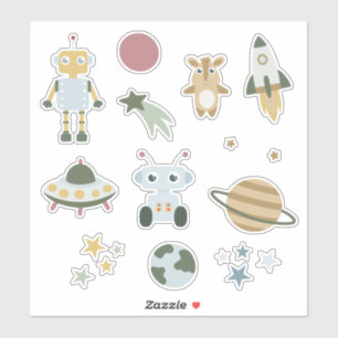 Adesivo Foguete Robô Espacial Cute Pastel Kids Galáxia