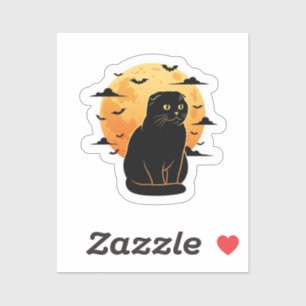 Adesivo Fold & Full Moon - Scottish Fold Cat Halloween