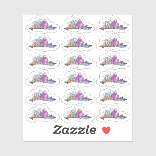 Adesivo Folha de Aguarela de Cristais Rústicos Boêmios e F (Folha)