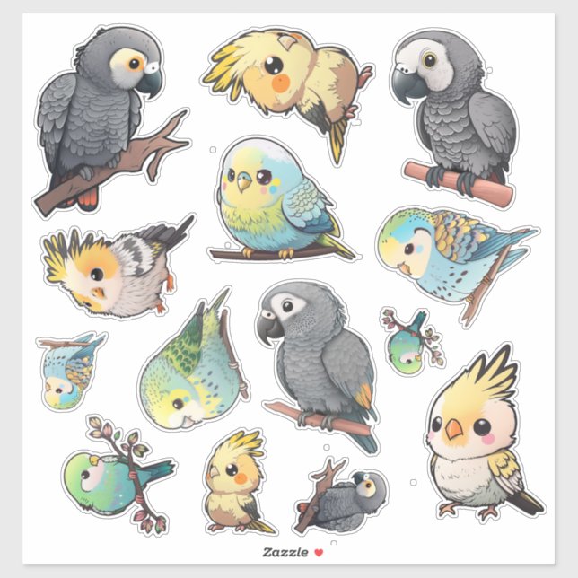 Adesivo Folha de Cinzas africanas, Cockatiel e Sticker (Folha)