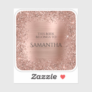 Adesivo Folha De rosa Dourada Com Lente Este Livro Pertenc