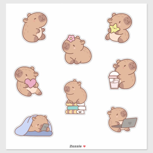 Adesivo Folha de Sticker de Capybara Doodle (Folha)