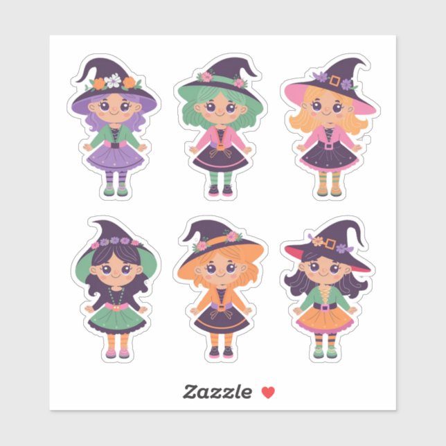 Adesivo Folha de Vinheta das Bruxas Coloridas do Halloween (Folha)