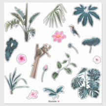 Folhas, animais e plantas tropicais azuis