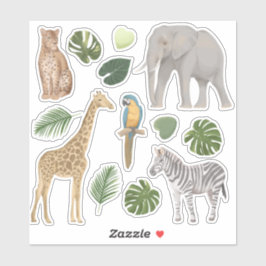 Adesivo Folhas tropicais de animais selvagens Safari