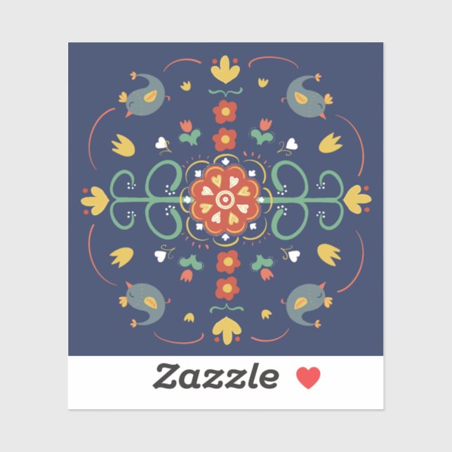 Adesivo Folk art em azul (Folha)