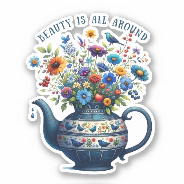 Adesivo Folk Art Vase Flores Beleza Por Toda Parte (Frente)