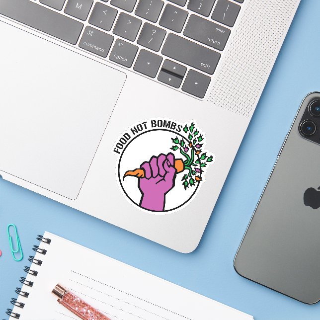 Adesivo Food Not Bombs logo w/text (Notebook com iPhone)