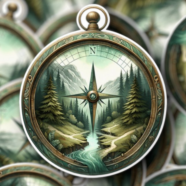 Adesivo Forest Compass Vinyl Sticker | Die-Cut Sticker (Forest Compass Vinyl Sticker | Die-Cut Sticker by PiggyPrint Stickers)