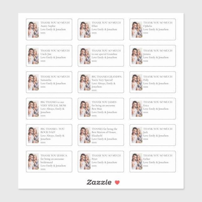 Adesivo Foto 18 Destinatários Individuais Obrigado Casamen (Folha)