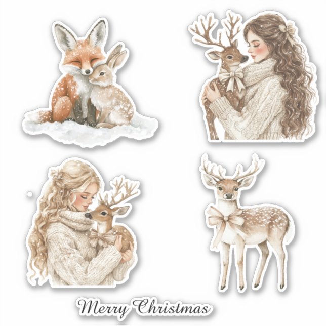 Adesivo Fox Bunny Deer Girl Christmas (Frente)
