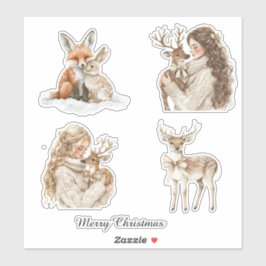 Adesivo Fox Bunny Deer Girl Christmas
