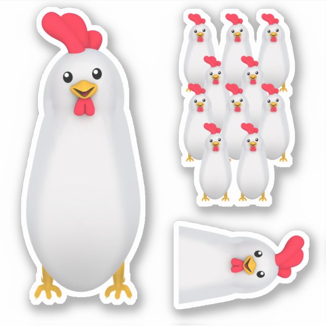 Adesivo Frango / Galo Branco Fofo (Frente)