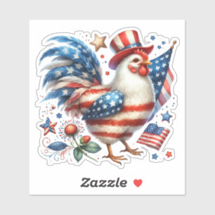 Adesivo Frango Patriótico do Dia 4 de Julho com Bandeira d